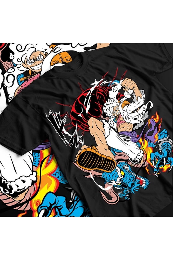 Luffy Gear 5 "Sun God Nika" vs Dragon Kaido Streetwear Graphic Tee, Cotton Unisex Anime Style T-Shirt