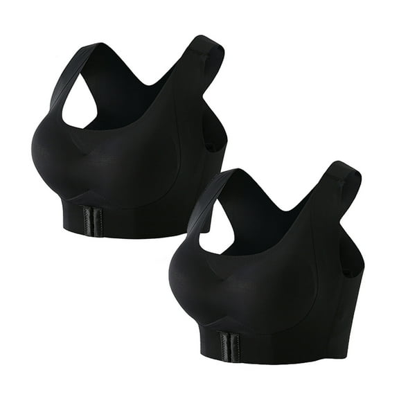 Lufly Bras for Women 2024 Lingerie 2 In 1 Gathered Underwear Strapl Bra Front Closure Buckle Lift Bra No Underwire Cross-fit Underwear,Black,XXL