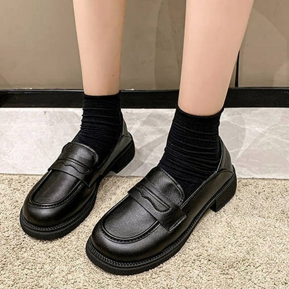 Lufly British Style Moccasin Shoes Flat Heel Round Head Shoes College Style Single Shoes Non-slip Comfortable Soft Sole Ladies Single Shoes Moccasin Shoes