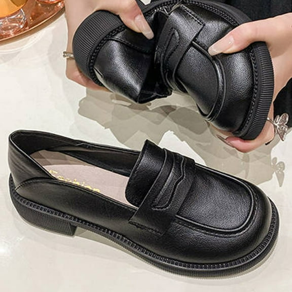 Lufly British Style Moccasin Shoes Flat Heel Round Head Shoes College Style Single Shoes Non-slip Comfortable Soft Sole Ladies Single Shoes Moccasin Shoes