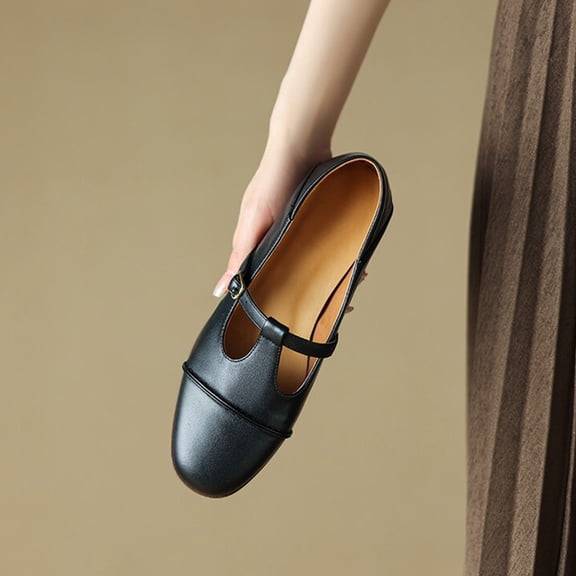 Lufly Retro Moccasin Single Shoes Round Head Hollow Small Leather Shoes Mary Soft Bottom Single Shoes Round Head Retro Flat Shoes