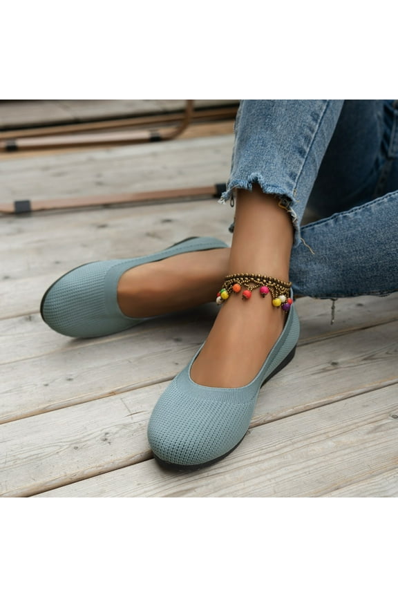 Round Toe Flat Single Shoes Women's Shoes Athletic Casual Shoes Knitted Knitting Shoes Work Shoes