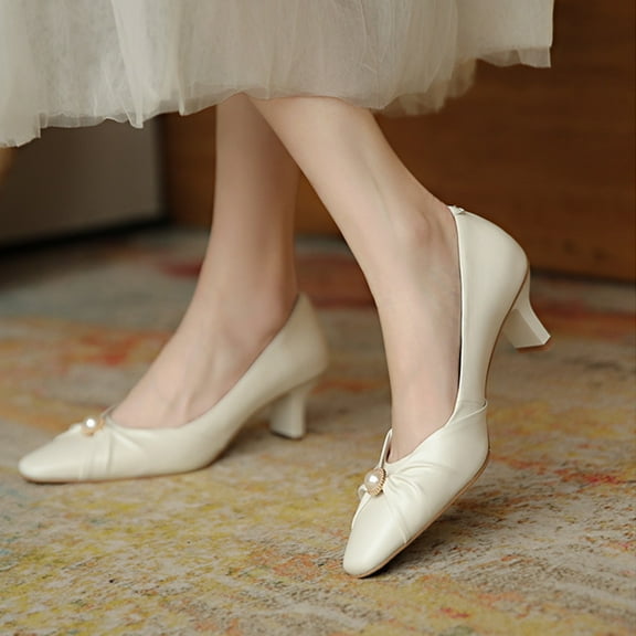 Lufly Small Fragrant Style Round-toe Pearl French Retro Mary Shoes For Women Flat Shallow Mouth Gentle Patent Leather Spring