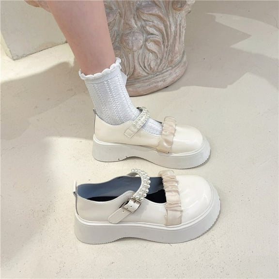 Lufly Small Fragrant Style Round-toe Pearl French Retro Mary Shoes For Women Flat Shallow Mouth Gentle Patent Leather Spring