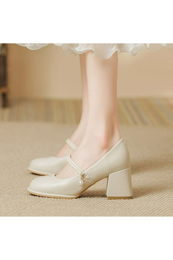 Small Fragrant Style Round-toe Pearl French Retro Mary Shoes For Women Flat Shallow Mouth Gentle Patent Leather Spring