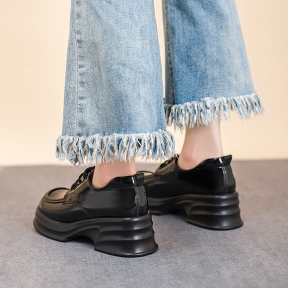 Lufly Small Fragrant Style Round-toe Pearl French Retro Mary Shoes For Women Flat Shallow Mouth Gentle Patent Leather Spring