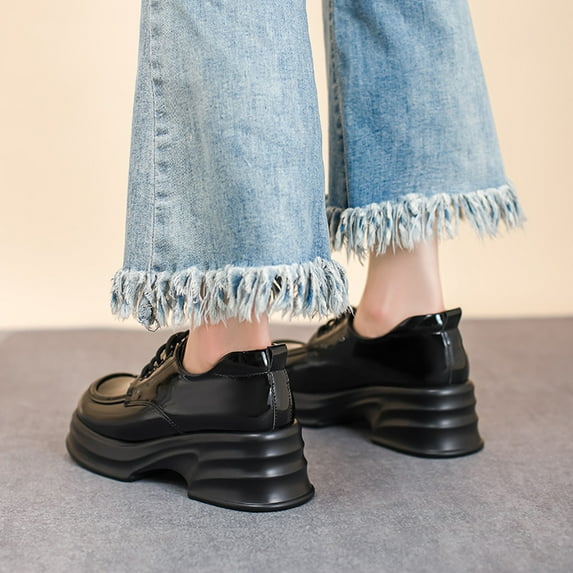 Lufly Small Fragrant Style Round-toe Pearl French Retro Mary Shoes For Women Flat Shallow Mouth Gentle Patent Leather Spring