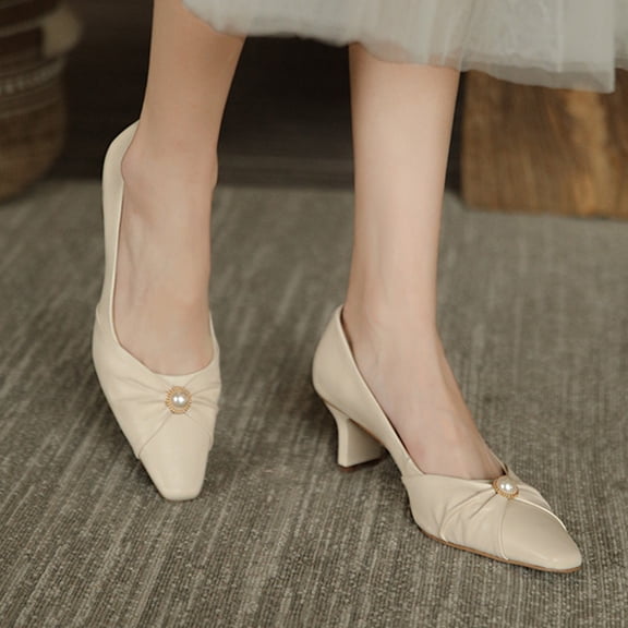 Lufly Small Fragrant Style Round-toe Pearl French Retro Mary Shoes For Women Flat Shallow Mouth Gentle Patent Leather Spring