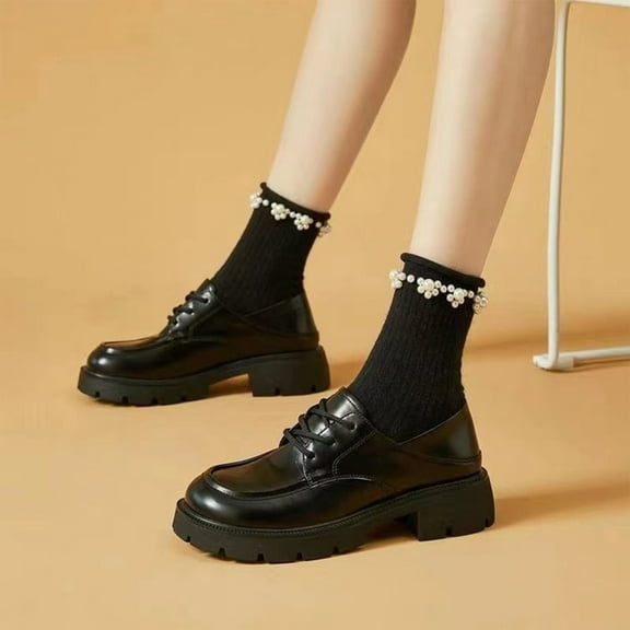 Lufly Small Fragrant Style Round-toe Pearl French Retro Mary Shoes For Women Flat Shallow Mouth Gentle Patent Leather Spring