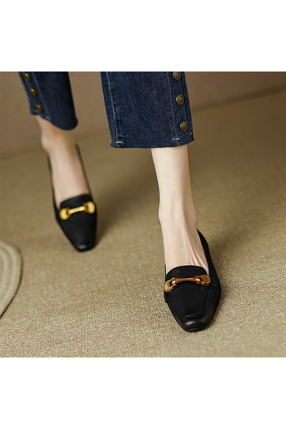 Small Fragrant Style Round-toe Pearl French Retro Mary Shoes For Women Flat Shallow Mouth Gentle Patent Leather Spring