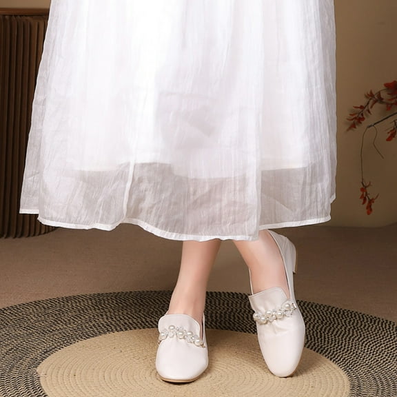 Lufly Small Fragrant Style Round-toe Pearl French Retro Mary Shoes For Women Flat Shallow Mouth Gentle Patent Leather Spring