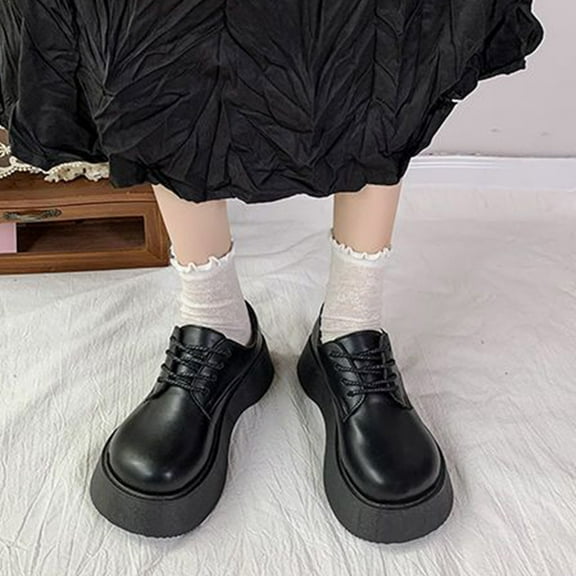 Lufly Soft Leather British Style Lace-up Small Leather Shoes Round Head Thick Bottom Heightening Casual Shoes Shoes With Skirt Pants