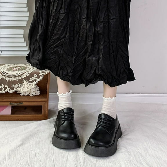 Lufly Soft Leather British Style Lace-up Small Leather Shoes Round Head Thick Bottom Heightening Casual Shoes Shoes With Skirt Pants