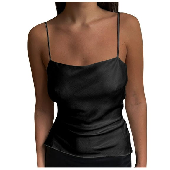 Lufly Summer Tops for Women 2024 Casual Sleeveless Sollid Tops Sexy Plus Size Camisole Tops,Black,M