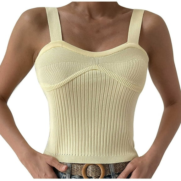 Lufly Summer Tops for Women Fashion Sexy V-Neck Sleeveless Solid Casual Going Out Tops Camisoles Vest,Khaki,S