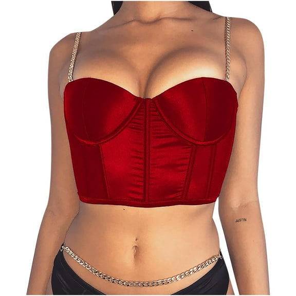 Lufly Tank Top for Women Tops Fashion Female Slim Metal Chain Satin Camisole Vest ,Red,XXL