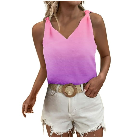 Lufly Tank Tops for Women Sexy V-Neck Sexy Sleeveless Tank Shoulders Knotted Casual Camisole Floral Print Blouses,Pink,XL