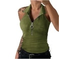 thumbnail image 1 of Lufly Tops for Women Sexy Casual Summer Sleeveless Tank Tops V Neck Solid Zipper Vest Tops,Green,XL, 1 of 7