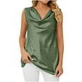 thumbnail image 1 of Lufly Tops for Women Solid Color V-neck Comfortable Loose T-shirt Casual Dark Pattern Sleeveless Blouse ,Army Green,L, 1 of 8