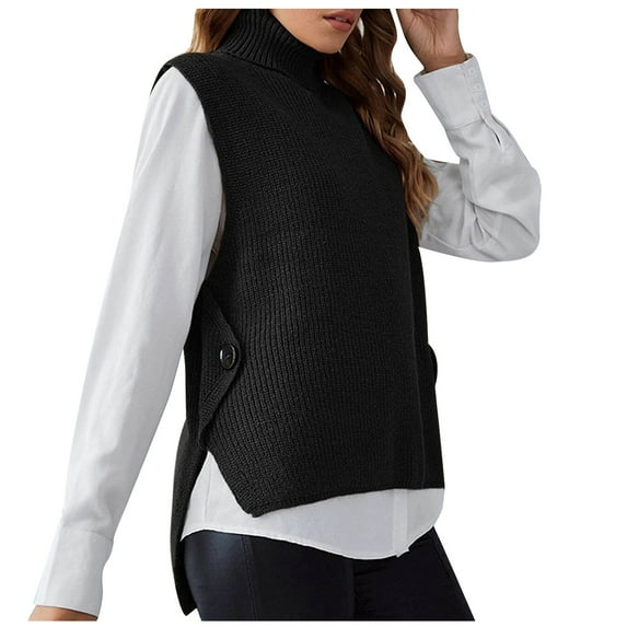 Lufly Unisex Jackets for Women Causal Knitted Long Pullover Sleeveless Sweater Winter Tops,Black,M
