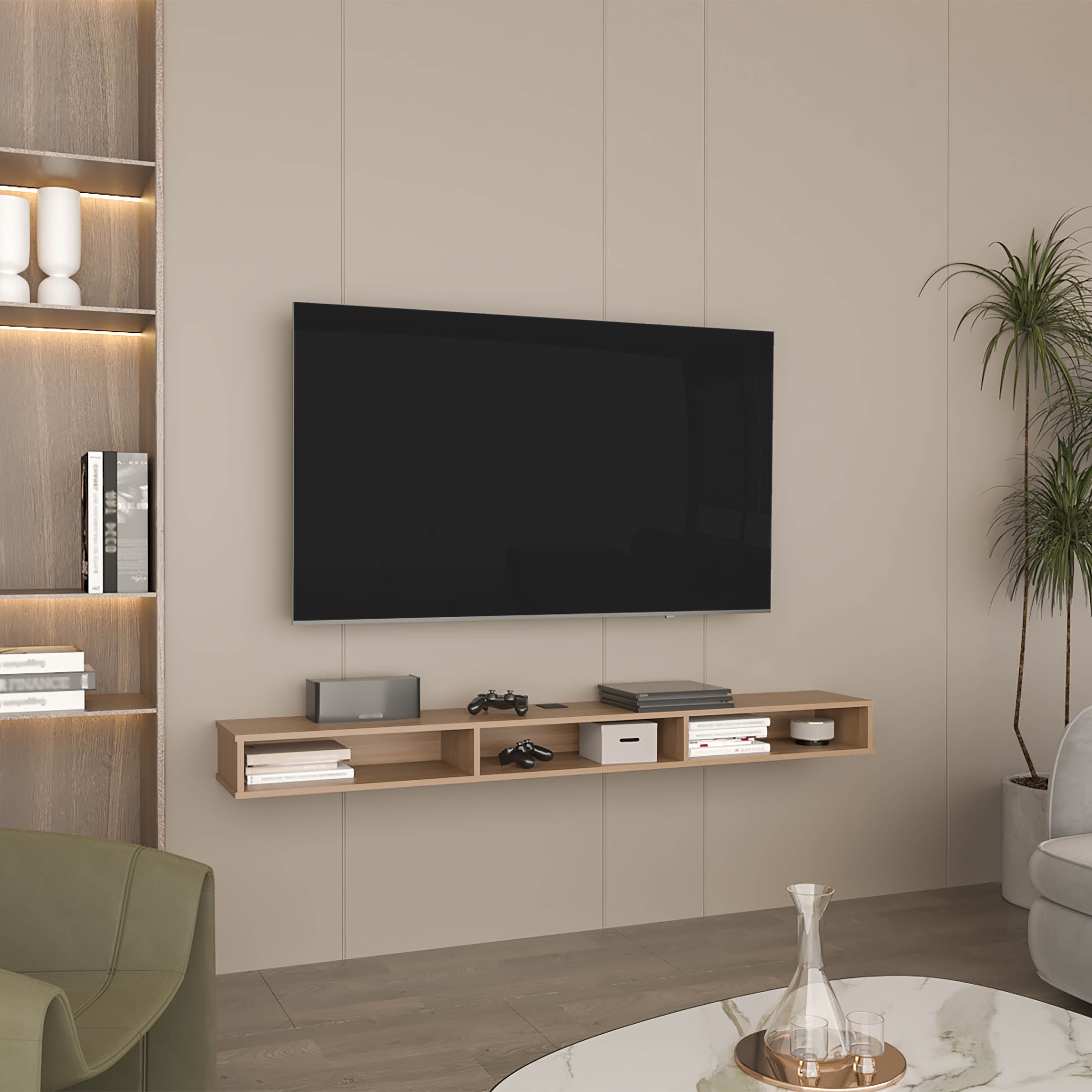 Luft 71" Wide Floating TV Stand with Cable Management - Wall Mounted Media Console for Living Room & Bedroom in Natural Oak