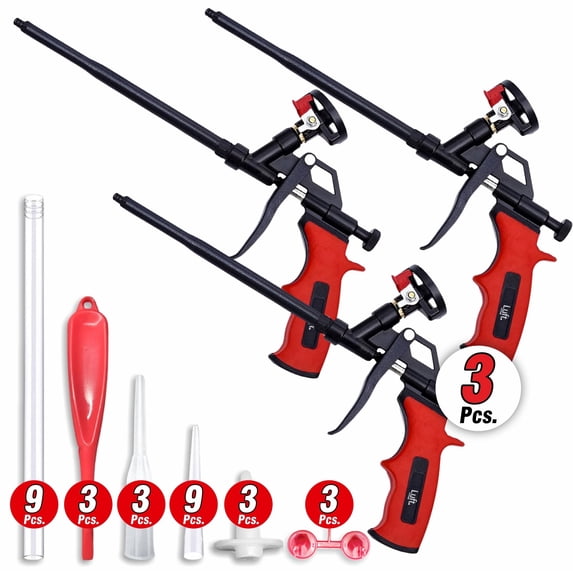 Luft Werkzeuge Foam Dispensing Gun Kit – 3 Metal PU Foam Guns with 27 Extension Nozzles (3 pack)