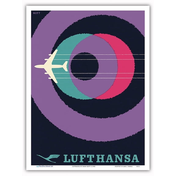 Lufthansa German Airlines - Vintage Airline Travel Poster by Hans Rott c.1960 - Master Art Print (Unframed) 9in x 12in