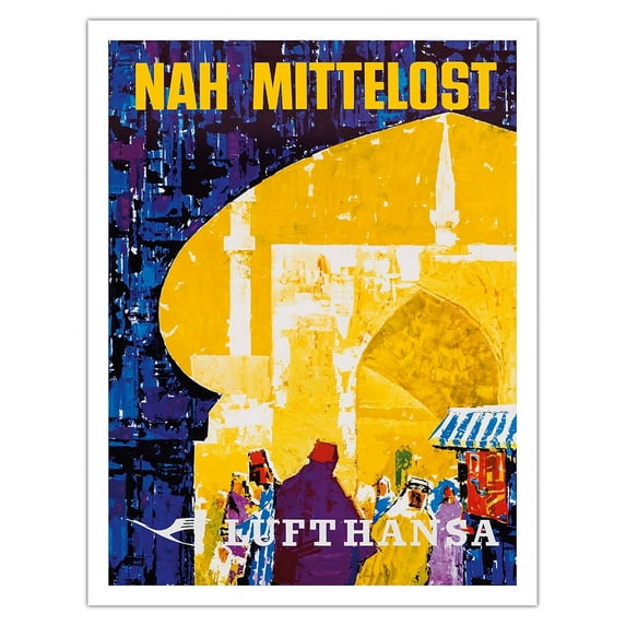 Lufthansa - Near Middle East - Markets - Vintage Airline Travel Poster c.1970s - Fine Art Matte Paper Print (Unframed) 20x26in