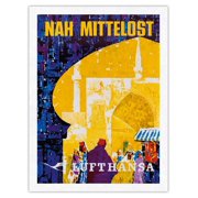 Lufthansa - Near Middle East - Markets - Vintage Airline Travel Poster c.1970s - Japanese Unryu Rice Paper Art Print 24 x 32 in