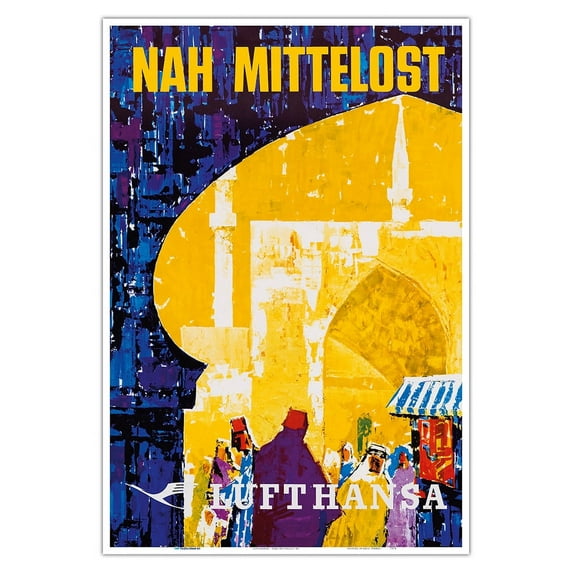 Lufthansa - Near Middle East - Markets - Vintage Airline Travel Poster c.1970s - Master Art Print (Unframed) 13in x 19in