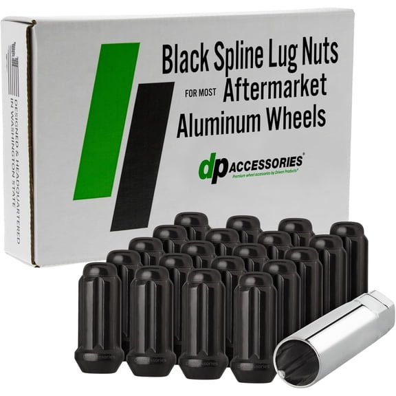 Lug Compatible with 2007-2021 | Black Spline | Aluminum Wheels | Set of 20 Wheel & 1 Tool | DTOTUN02A-BK/1