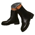thumbnail image 1 of Lug Sole Combat Boots Womens Casual Low Heel Waterproof Leather Lace up Fall Winter Ankle Booties Side Zipper Short Riding Boots Black Size 10.5, 1 of 5