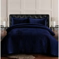 thumbnail image 1 of Lugano Honeycomb Velvet Oversized Solid Quilt Set Navy Blue Queen 3 Piece, 1 of 5