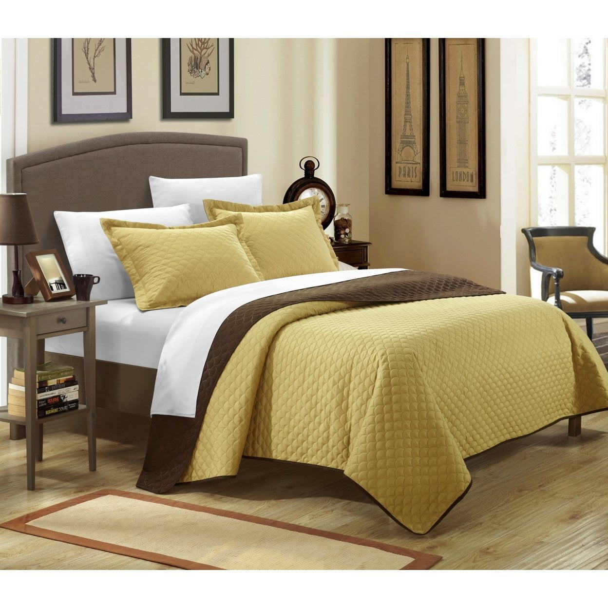 Lugano Reversible Color Block Modern design Quilt with Shams Set