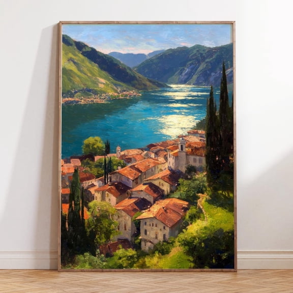 Lugano Switzerland Lake View Landscape Wall Art, Unframed Paper Print Size 8x12