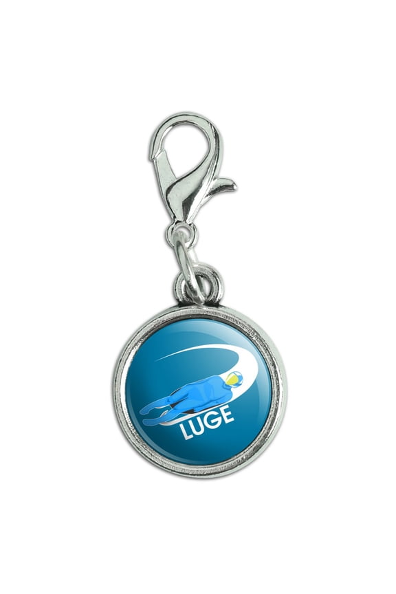 Luge Luger Luging Winter Sport Antiqued Bracelet Pendant Zipper Pull Charm with Lobster Clasp