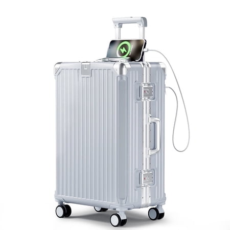 Luggage 20 inch Aluminium Frame PC ABS Hardside with Spinner Wheels PC+ABS Suitcase with TSA Lock 20 inch Carry on Luggage Silver