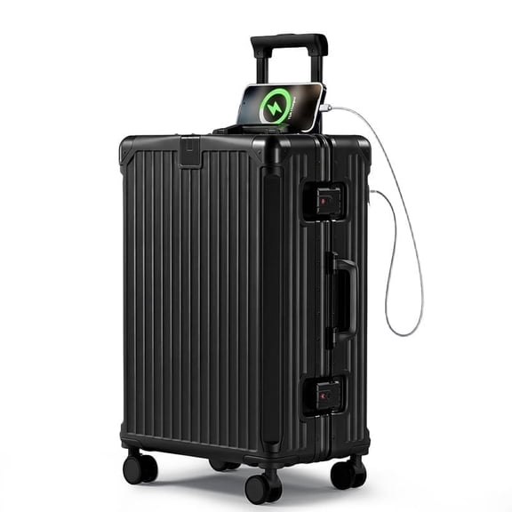 Luggage 20 inch Aluminium Frame PC ABS Hardside with Spinner Wheels PC+ABS Suitcase with TSA Lock 20 inch Carry on Luggage Black