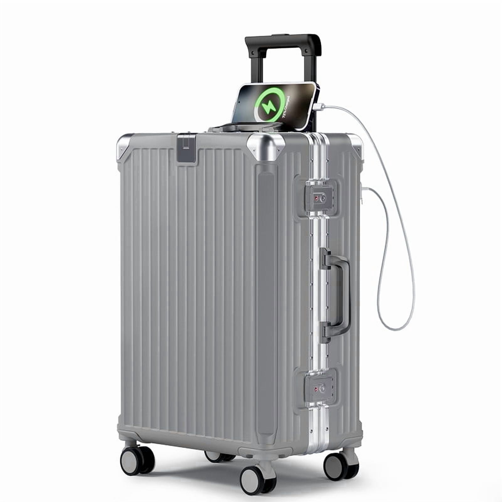 Luggage 24 inch Aluminium Frame PC ABS Hardside with Spinner Wheels PC+ABS Suitcase with TSA Lock 24 inch Carry on Luggage Gray