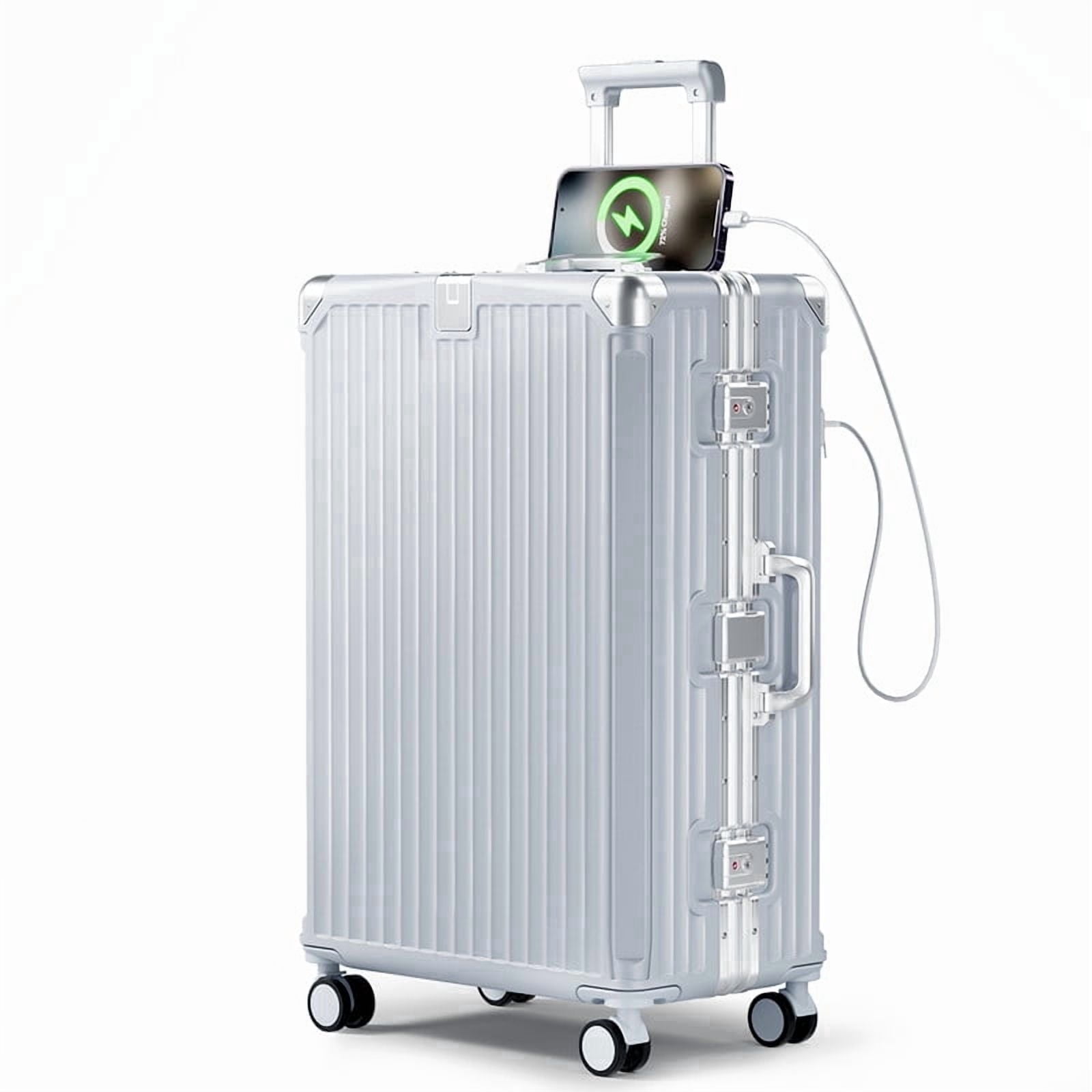 Luggage 28 inch Aluminium Frame PC ABS Hardside with Spinner Wheels PC+ABS Suitcase with TSA Lock 28 inch Carry on Luggage Silver
