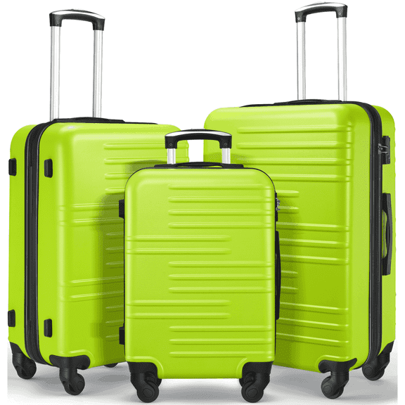 Luggage 3 Piece Set ABS Suitcase Set with Wheels , Carry on and Checked Luggage, Green