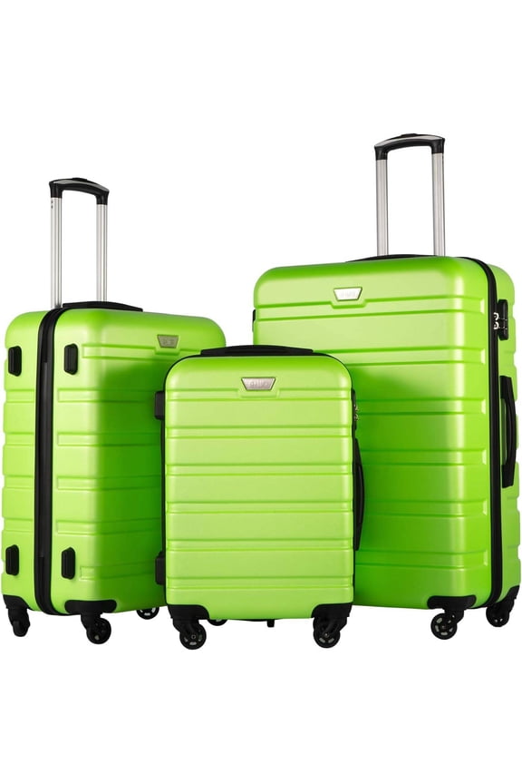 Luggage 3 Piece Set, Lightweight Hardshell Suitcase set with 360 Spinner Wheels, TSA-approved Lock, Checked Family Travel Luggage sets, 20/24/28 Inch, Green