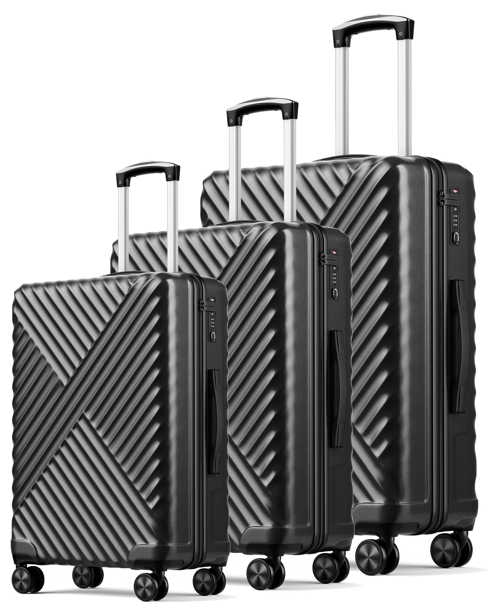 Walmart 3-Piece Hard Shell Spinner Luggage Set with Wheels, Carry on and Checked, Black, PC +ABS Suitcase