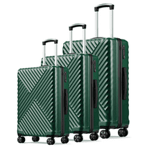 Luggage 3 Piece Set PC +ABS Suitcase Set with Wheels , Carry on and Checked luggage, Dark Green