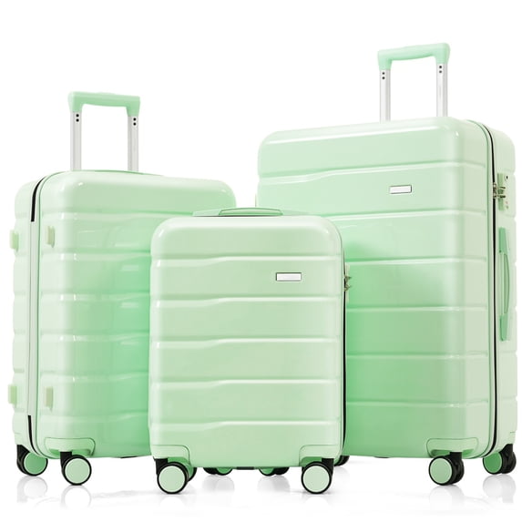 Luggage 3 Piece Sets Hard Shell Luggage Set with Spinner Wheels, TSA Lock, 20 24 28 inch Travel Suitcase Sets, Green+Ivory