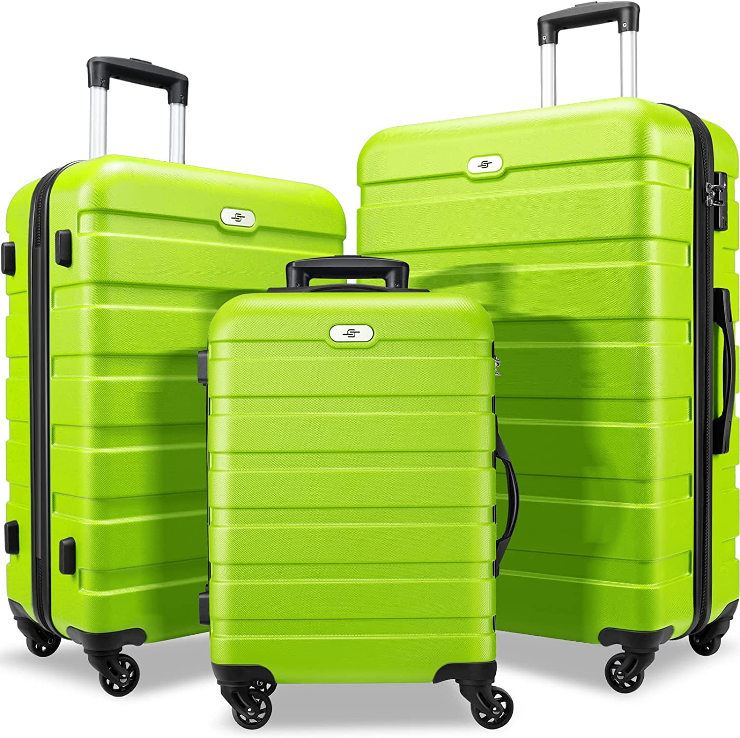 "3 Piece Carry-on and Checked Luggage Set, Hard Shell Suitcase with Spinner Wheels, 20"" 24"" 28"", Lime Green"