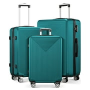 Luggage 3 Piece Sets Hard Suitcase Set with Wheels (Blue Green)