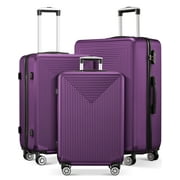 Luggage 3 Piece Sets Hard Suitcase Set with Wheels (Purple)