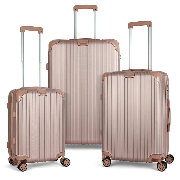 Luggage 3-Pieces Set ABS Durable Suitcase Rose Gold 20"24"28"