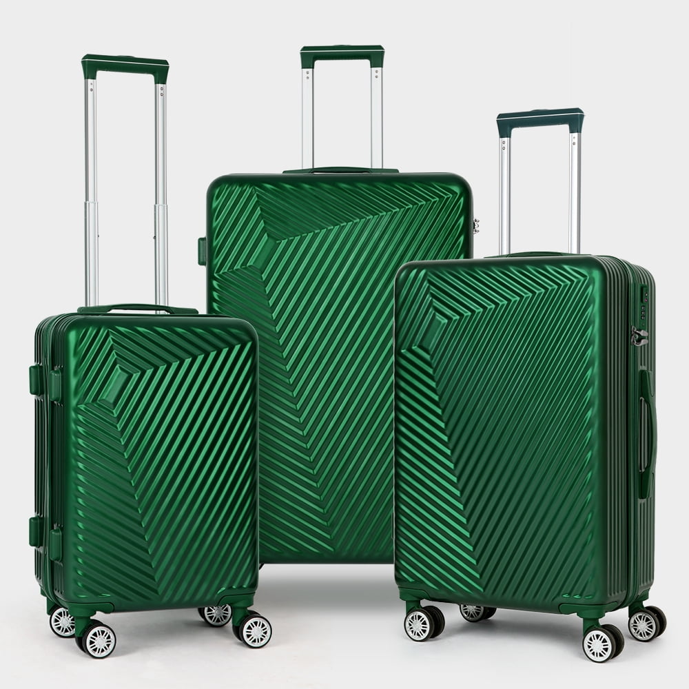 Luggage 3-Pieces Set ABS Durable Suitcase With Spinner Wheels Green 20"24"28"